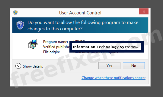 Screenshot where Information Technology Systems doo appears as the verified publisher in the UAC dialog